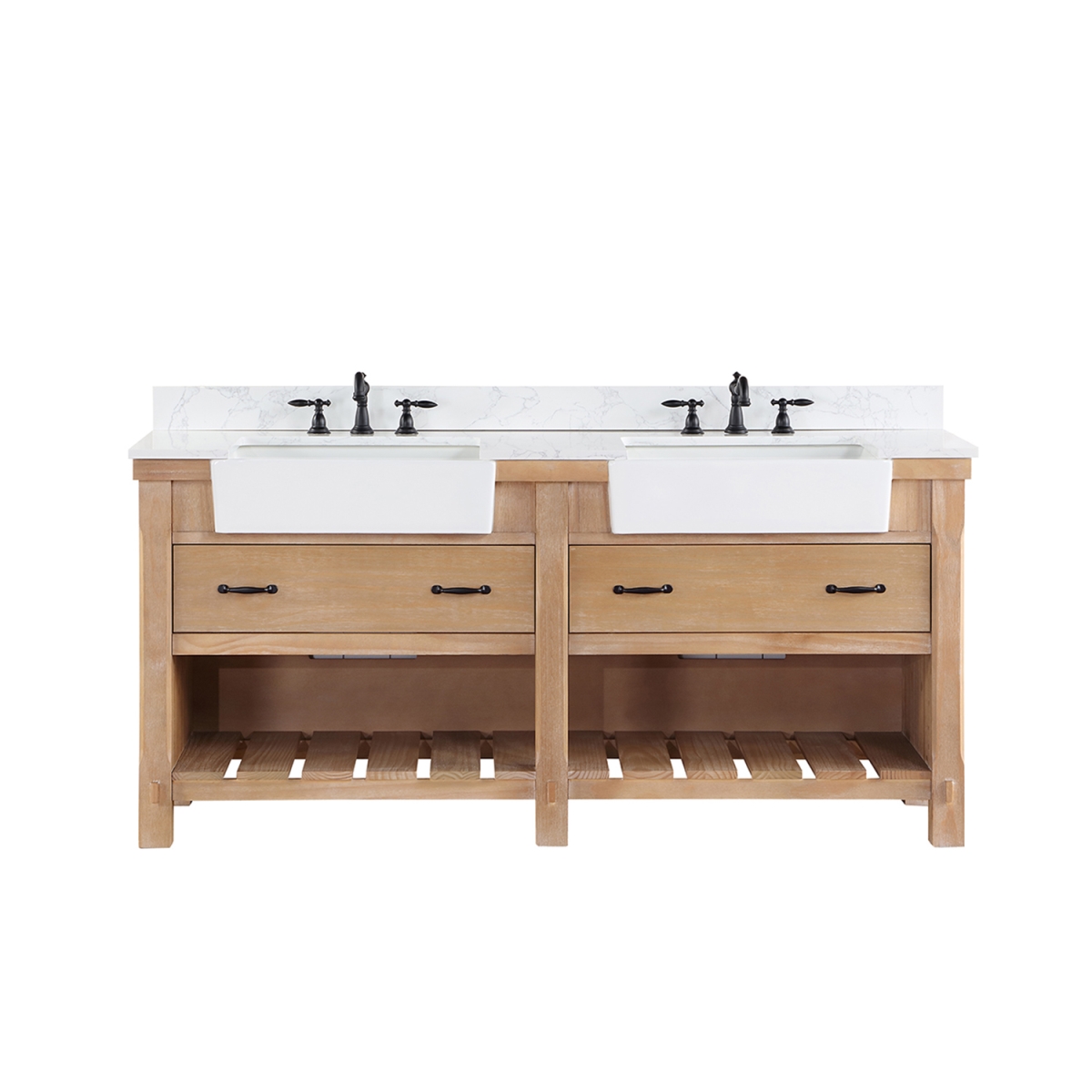 V 701672-WP-GW-NM 72 in. Villareal Double Bathroom Vanity, Weathered Pine with Composite Stone Top in White, White Farmhouse Basin -  INNOVA