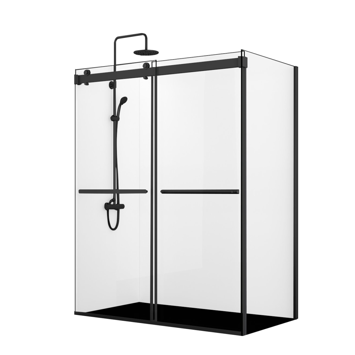 V 301064-36P-MB 64 x 76 in. Spezia Rectangle Double Sliding Frameless Shower Enclosure, Matte Black