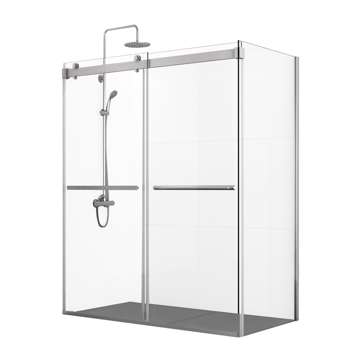 301064-36P-BN 64 x 76 in. Spezia Rectangle Double Sliding Frameless Shower Enclosure, Brushed Nickel