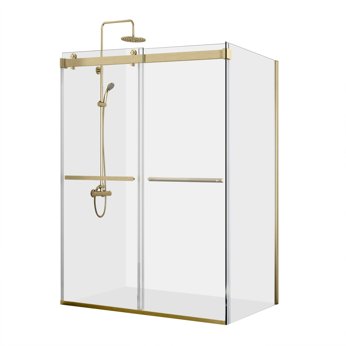 V 301064-36P-BG 64 x 76 in. Spezia Rectangle Double Sliding Frameless Shower Enclosure, Brushed Gold