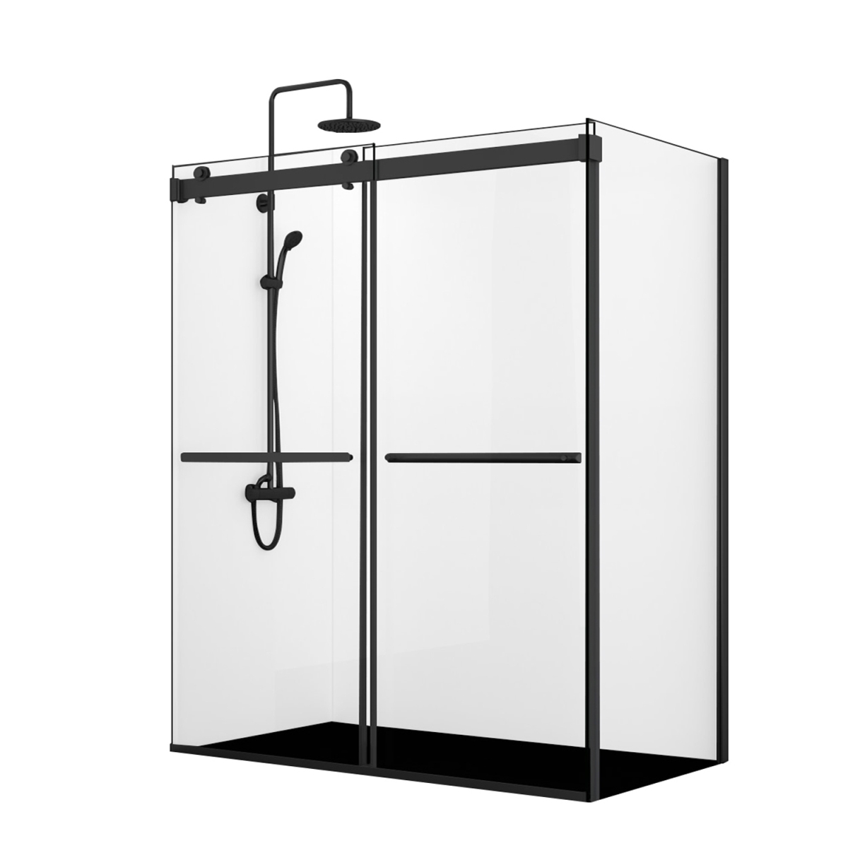 V 301068-36P-MB 68 x 76 in. Spezia Rectangle Double Sliding Frameless Shower Enclosure, Matte Black