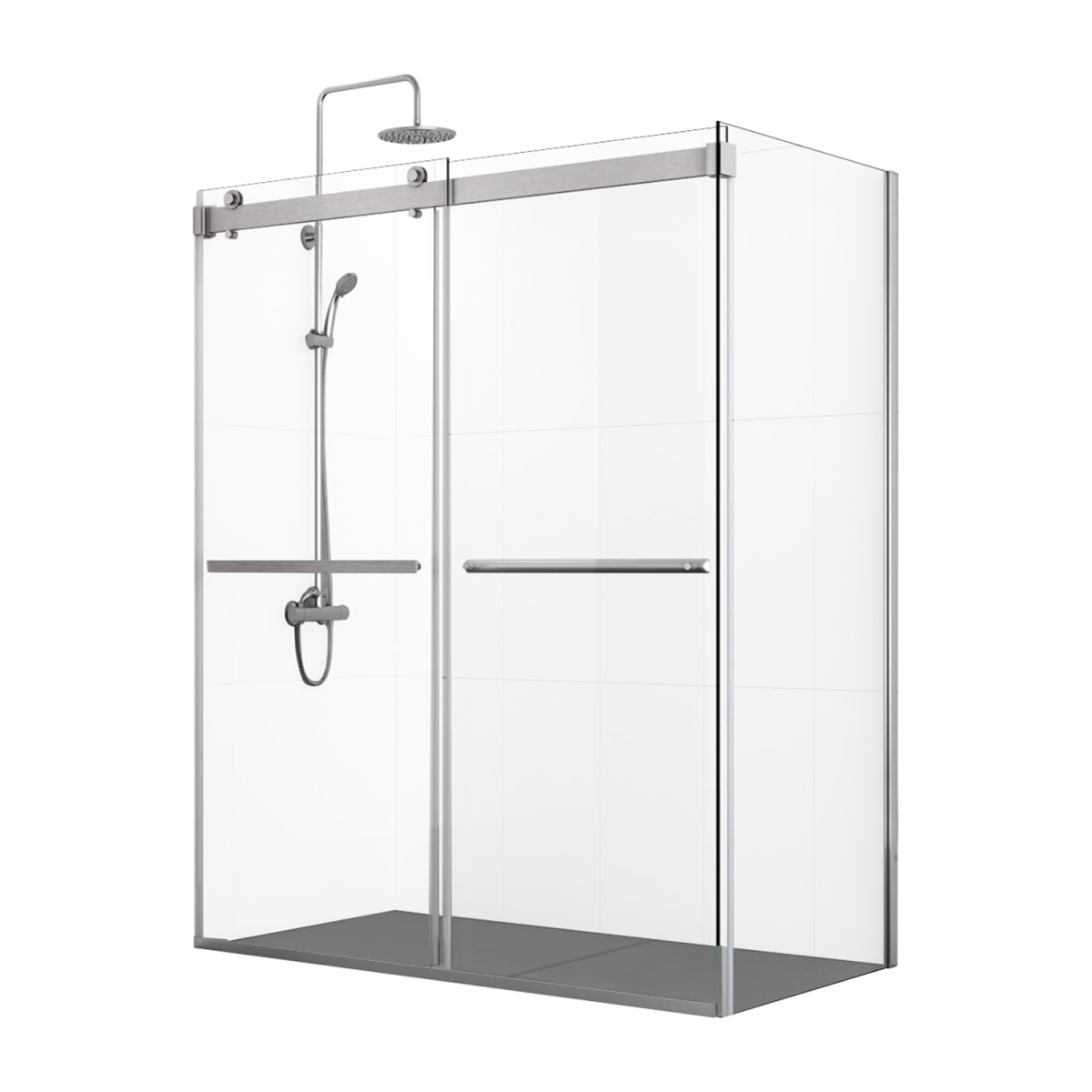 301068-36P-BN 68 x 76 in. Spezia Rectangle Double Sliding Frameless Shower Enclosure, Brushed Nickel