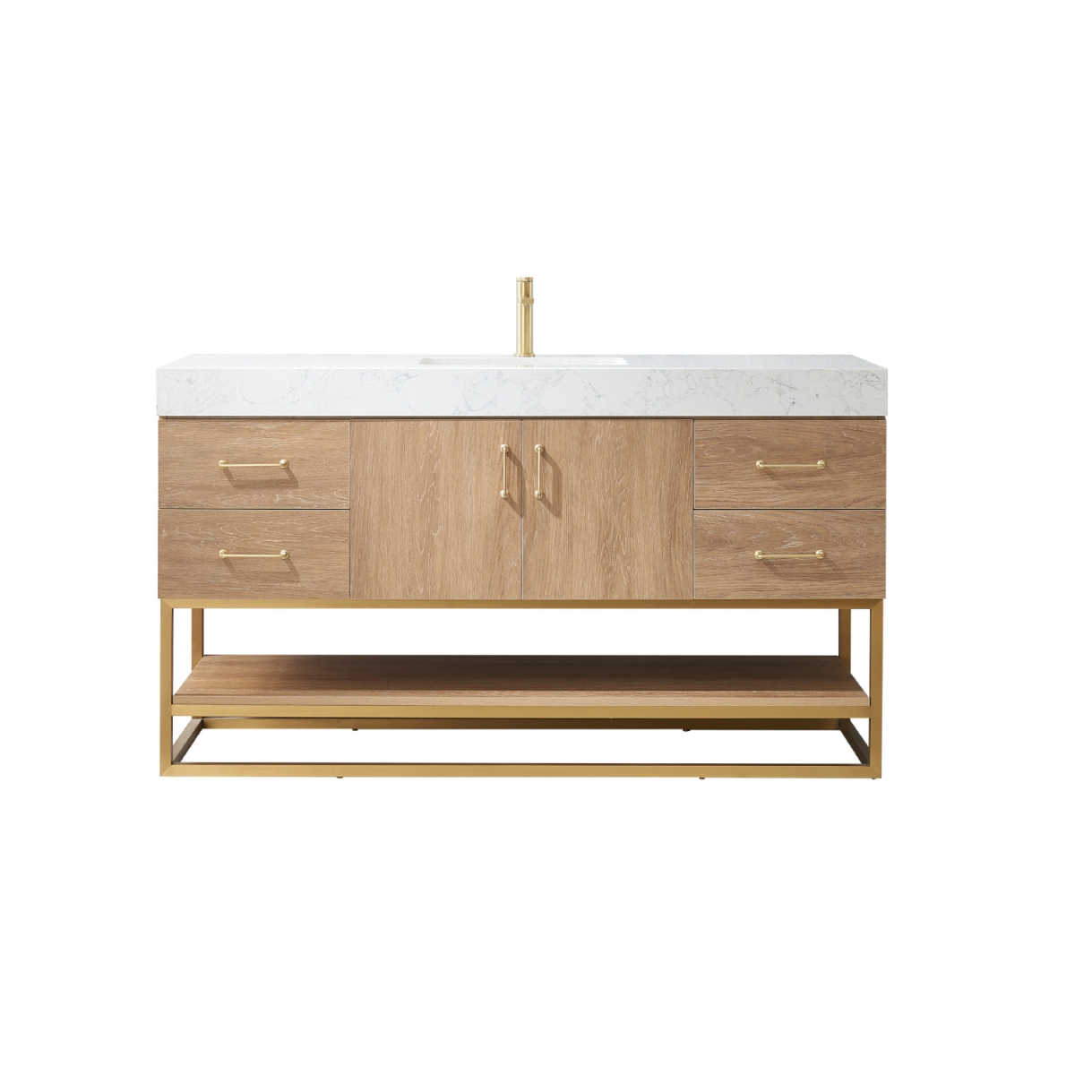 60 in. Alistair Single Sink Bathroom Vanity, North American Oak with White Grain Stone Countertop