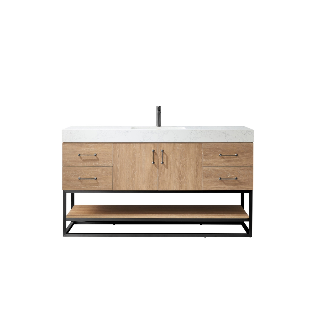 60BS in. Alistair Single Sink Bathroom Vanity, North American Oak with White Grain Stone Countertop