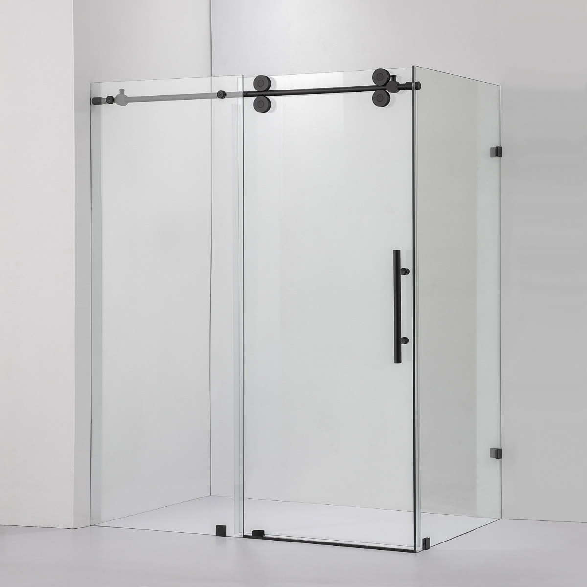 V 312068-36P-MB 68 x 78 in. Villena Rectangle Single Sliding Frameless Shower Enclosure, Matte Black