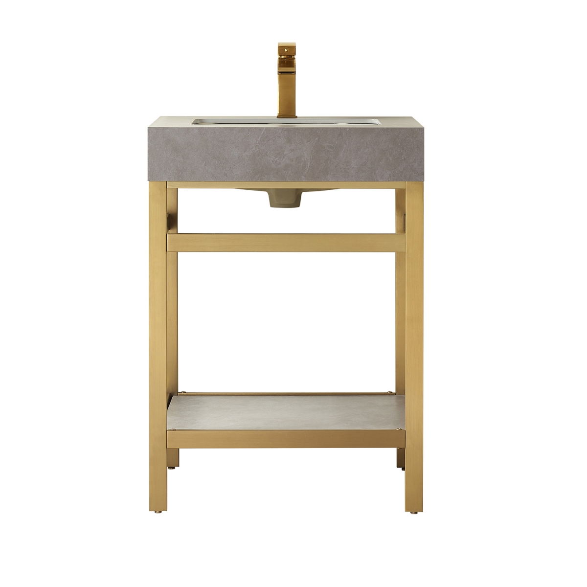 24 in. Funes Single Sink Bathroom Vanity, Brushed Gold Metal Support with Grey Sintered Stone Top