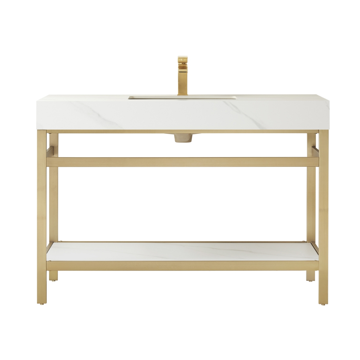 V 702548-BG-SMB-NM 48 in. Funes Single Sink Bathroom Vanity, Brushed Gold Metal Support with White Sintered Stone Top -  Vinnova