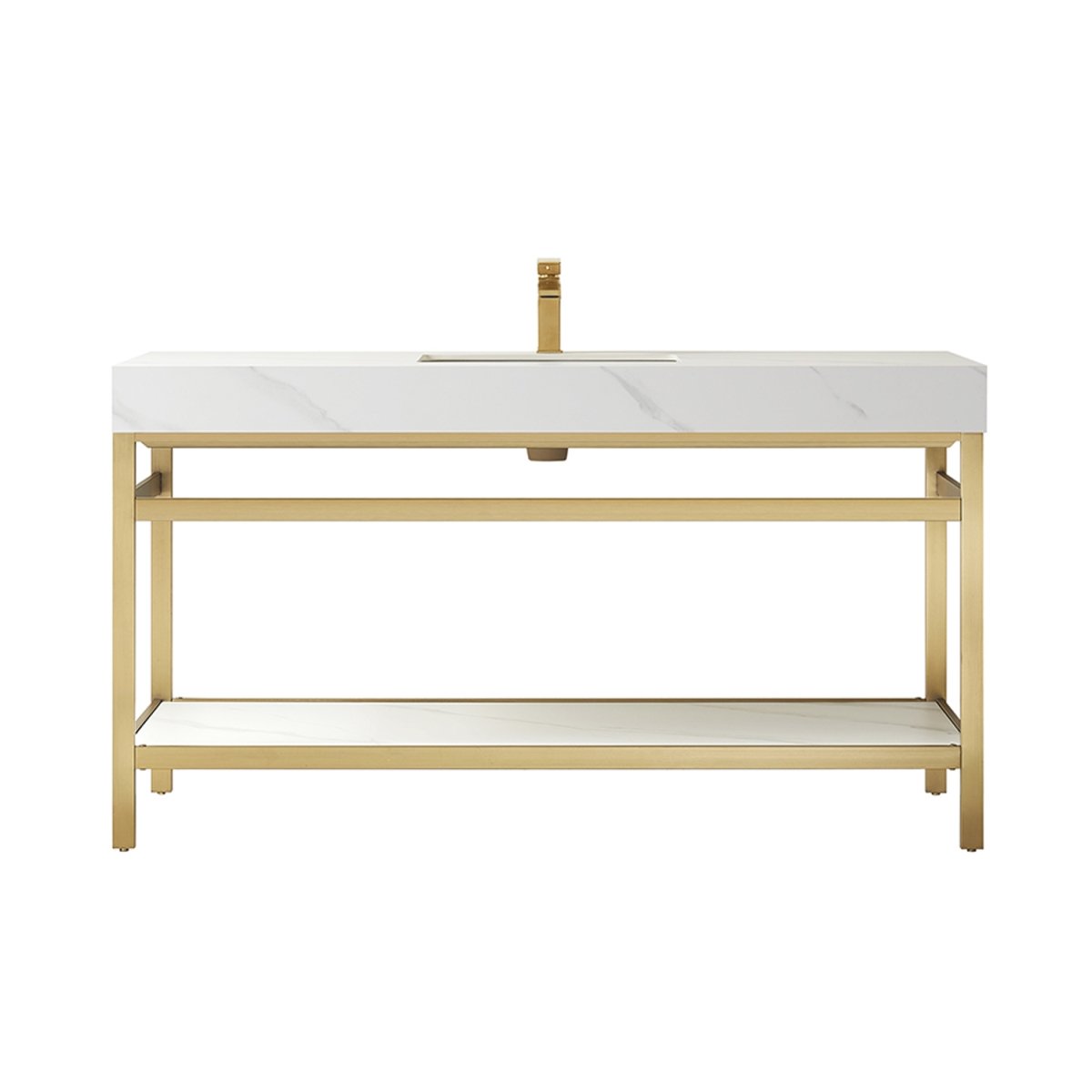 V 702560-BG-SMB-NM 60 in. Funes Single Sink Bathroom Vanity, Brushed Gold Metal Support with White Sintered Stone Top -  Vinnova