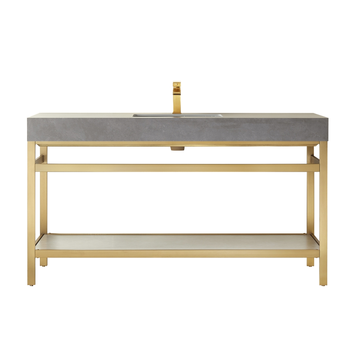 V 702560-BG-WK-NM 60 in. Funes Single Sink Bathroom Vanity, Brushed Gold Metal Support with Grey Sintered Stone Top -  Vinnova