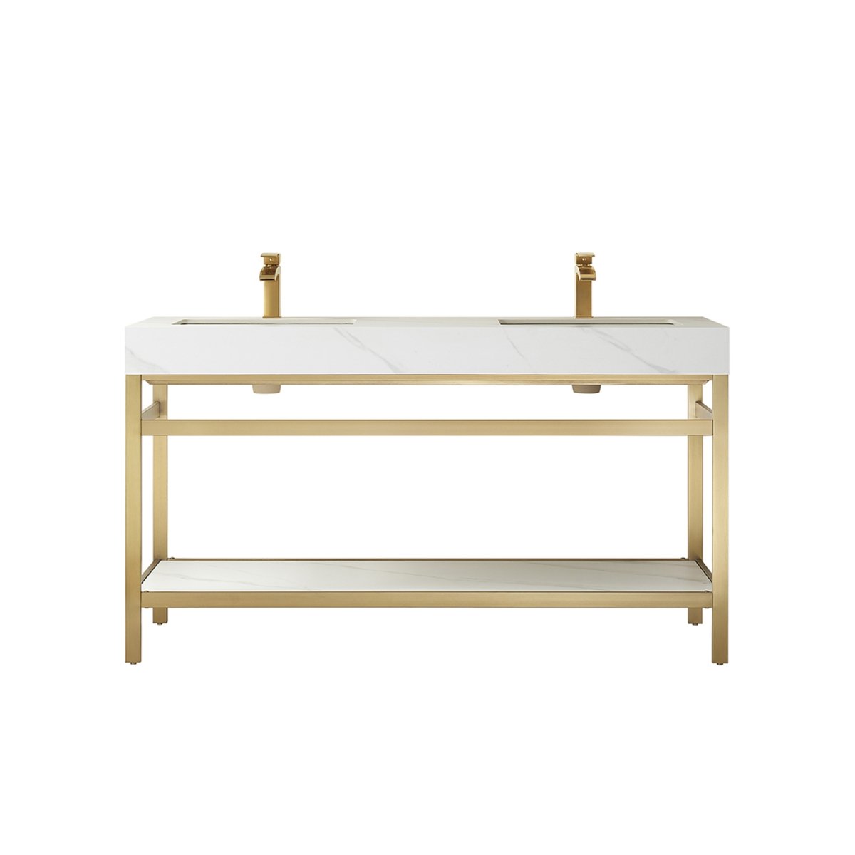 V 702560M-BG-SMB-NM 60M in. Funes Double Sink Bathroom Vanity, Brushed Gold Metal Support with White Sintered Stone Top -  Vinnova