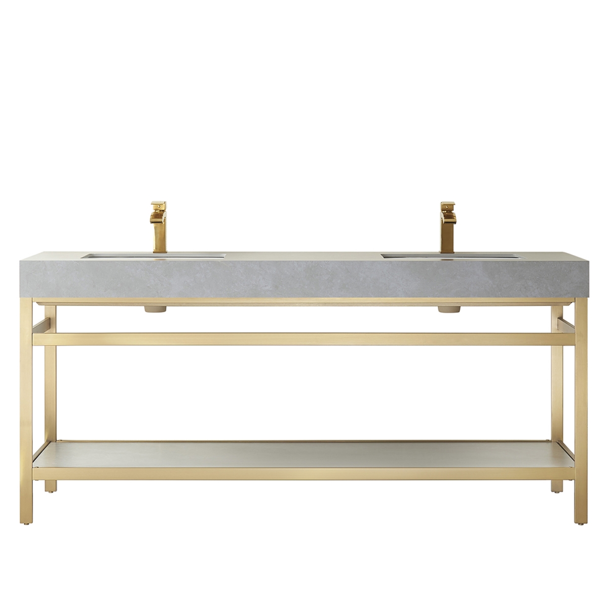 V 702572-BG-WK-NM 72 in. Funes Double Sink Bathroom Vanity, Brushed Gold Metal Support with Grey Sintered Stone Top -  INNOVA