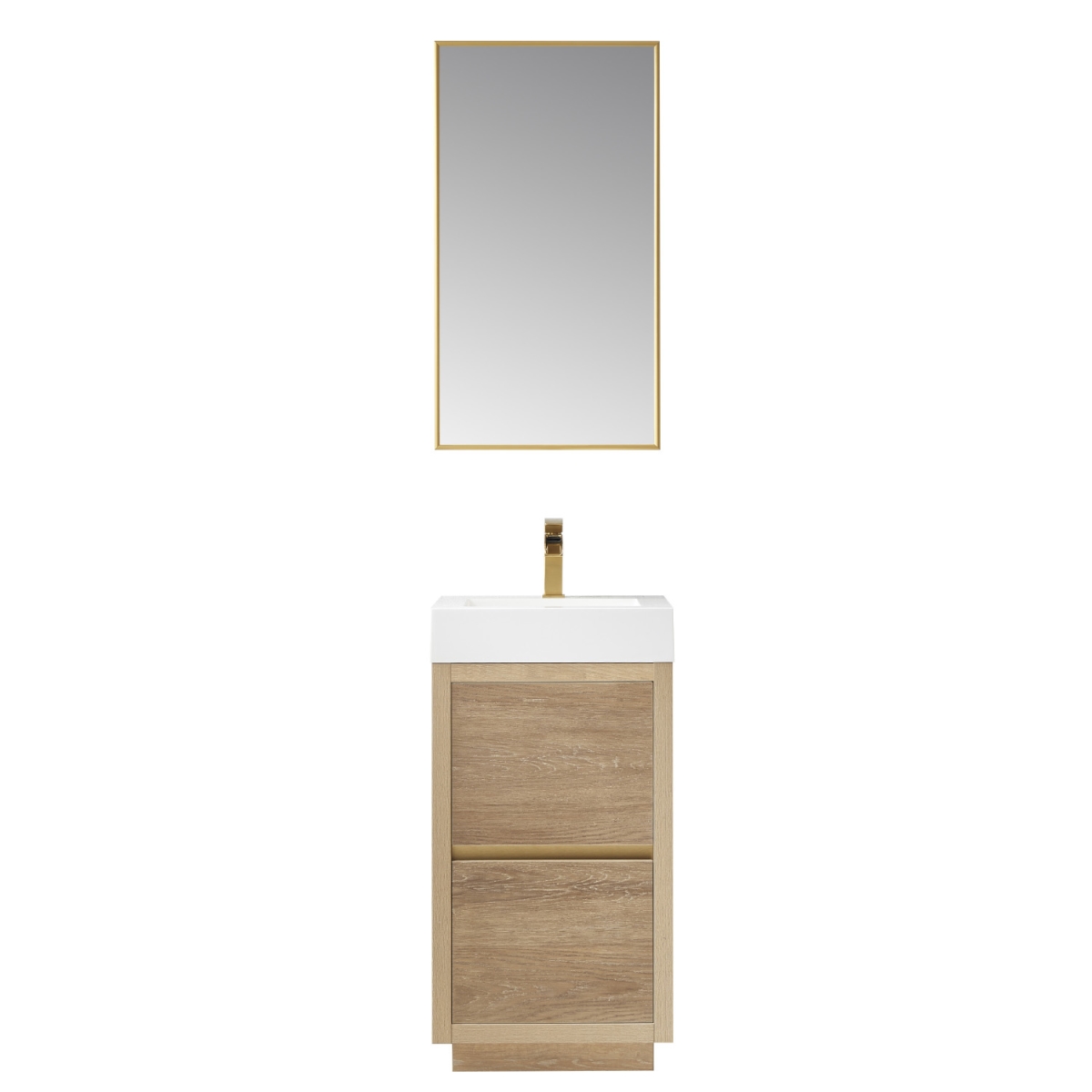 18 in. Huesca Single Sink Bathroom Vanity, North American Oak with White Composite Integral Square Sink Top & Mirror