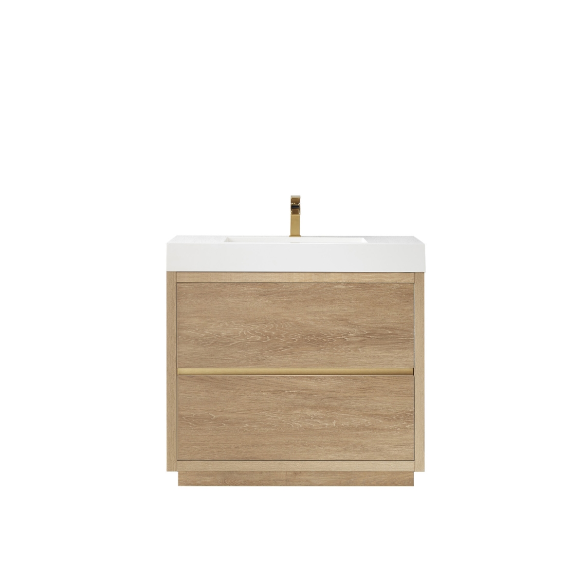 36 in. Huesca Single Sink Bathroom Vanity, North American Oak with White Composite Integral Square Sink Top