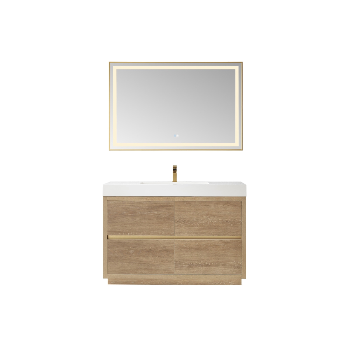 48 in. Huesca Single Sink Bathroom Vanity, North American Oak with White Composite Integral Square Sink Top & Mirror