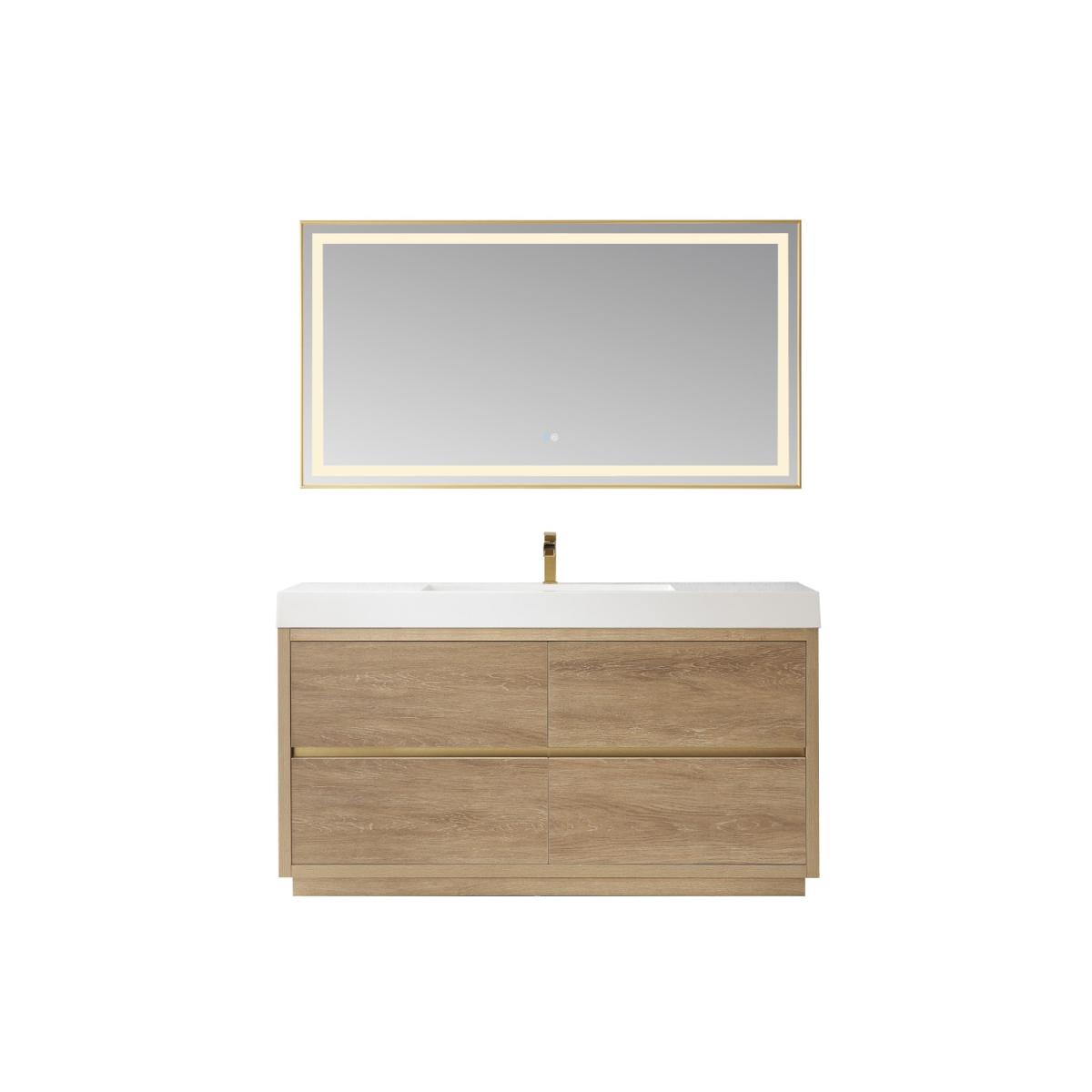 60 in. Huesca Single Sink Bathroom Vanity, North American Oak with White Composite Integral Square Sink Top & Mirror