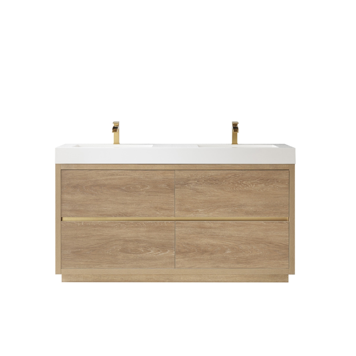 60M in. Huesca Double Sink Bathroom Vanity, North American Oak with White Composite Integral Square Sink Top
