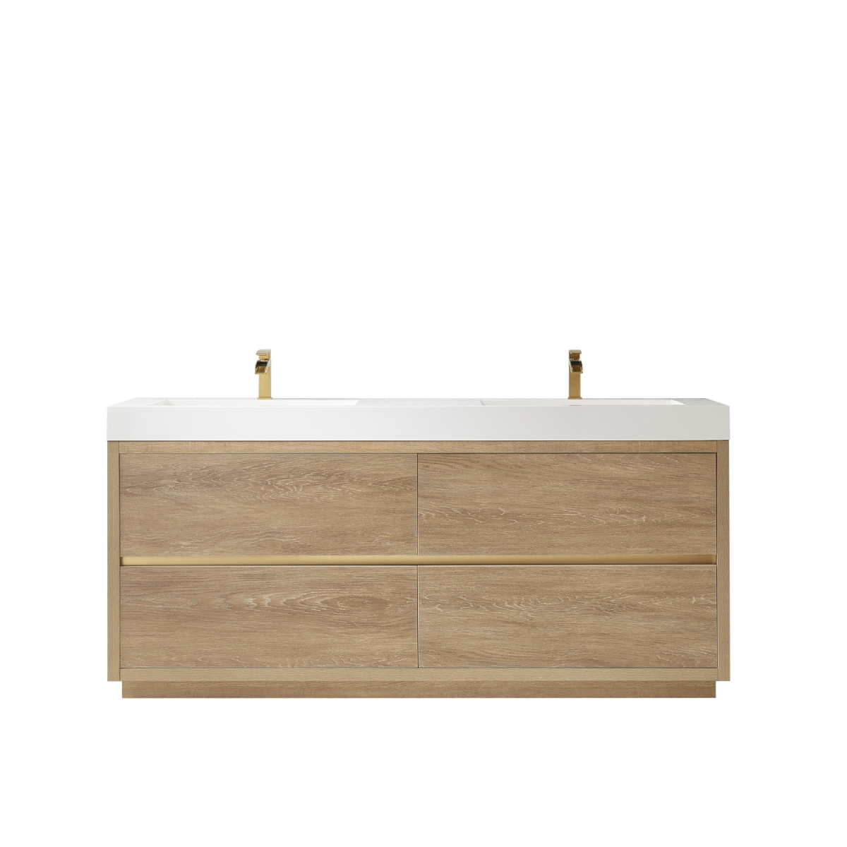 72 in. Huesca Double Sink Bathroom Vanity, North American Oak with White Composite Integral Square Sink Top