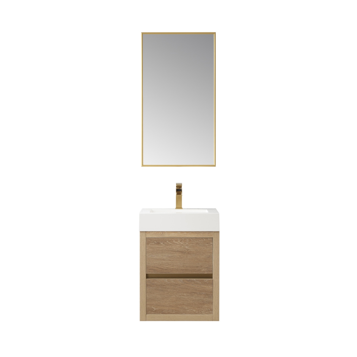 V 703118-NO-WH 18 in. Palencia Single Sink Wall-Mount Bathroom Vanity, North American Oak with White Composite Integral Square Sink Top & Mirror