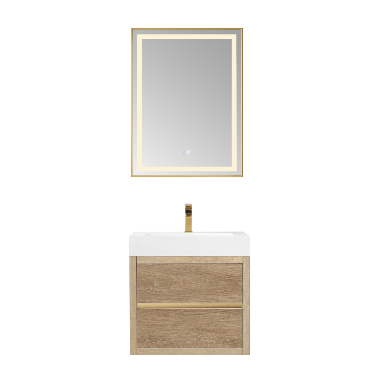 V 703124-NO-WH 24 in. Palencia Single Sink Wall-Mount Bathroom Vanity, North American Oak with White Composite Integral Square Sink Top & Mirror