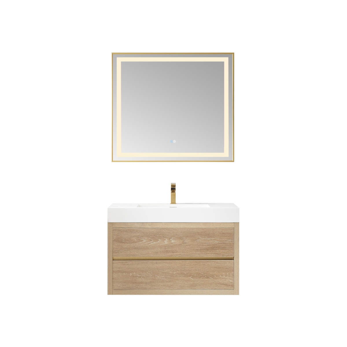 V 703136-NO-WH 36 in. Palencia Single Sink Wall-Mount Bathroom Vanity, North American Oak with White Composite Integral Square Sink Top & Mirror