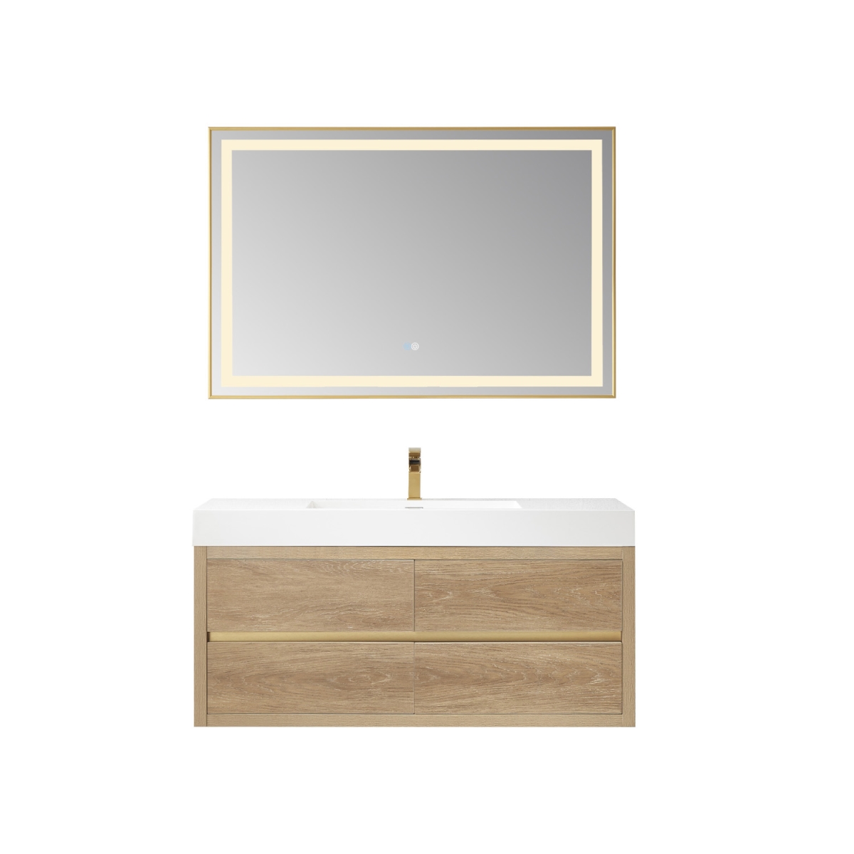 V 703148-NO-WH 48 in. Palencia Single Sink Wall-Mount Bathroom Vanity, North American Oak with White Composite Integral Square Sink Top & Mirror