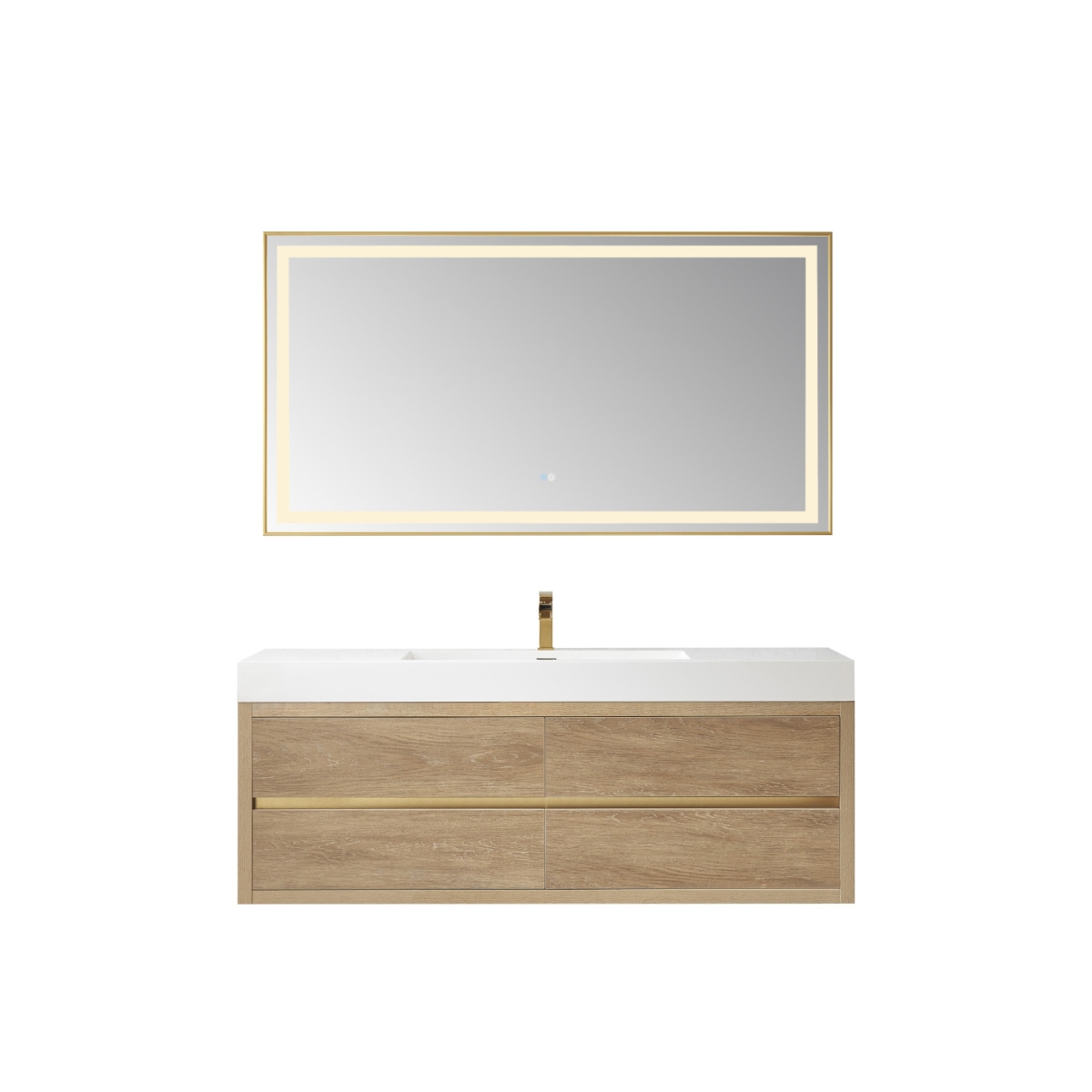 V 703160-NO-WH 60 in. Palencia Single Sink Wall-Mount Bathroom Vanity, North American Oak with White Composite Integral Square Sink Top & Mirror