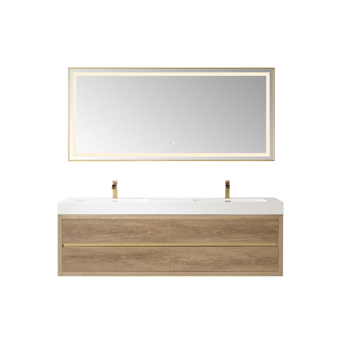 V 703172-NO-WH 72 in. Palencia Double Sink Wall-Mount Bathroom Vanity, North American Oak with White Composite Integral Square Sink Top & Mirror