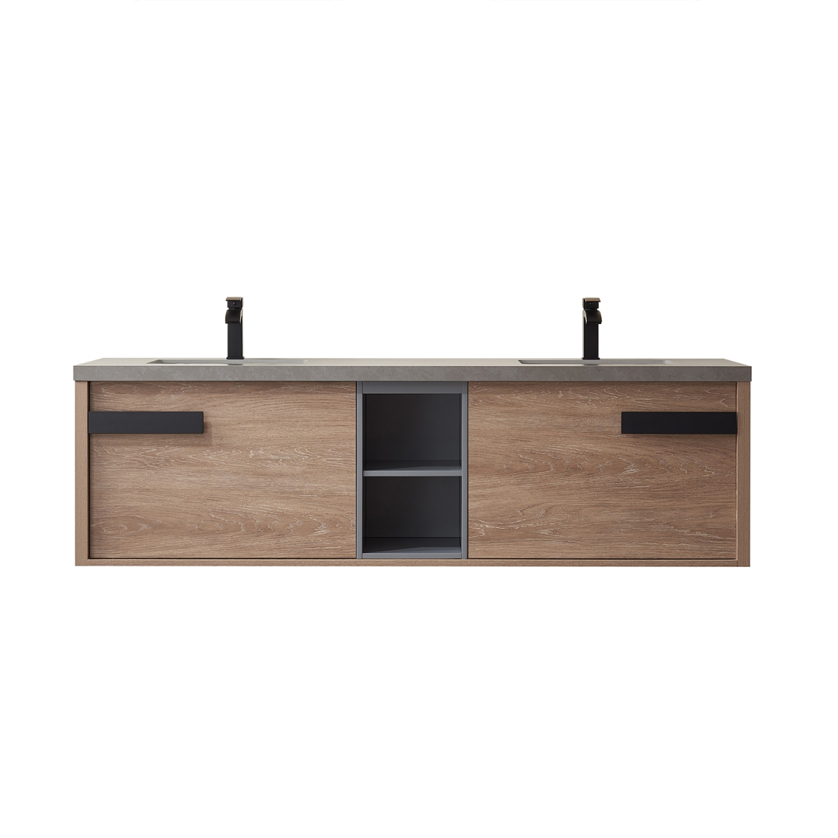 72 in. Carcastillo Double Sink Bathroom Vanity, North American Oak with Grey Sintered Stone Top