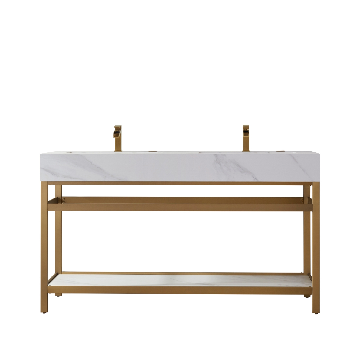 60 in. Bilbao Bathroom Vanity with Brushed-Gold Stainless Steel Bracket Match with Snow Mountain-White Stone Countertop without Mirror