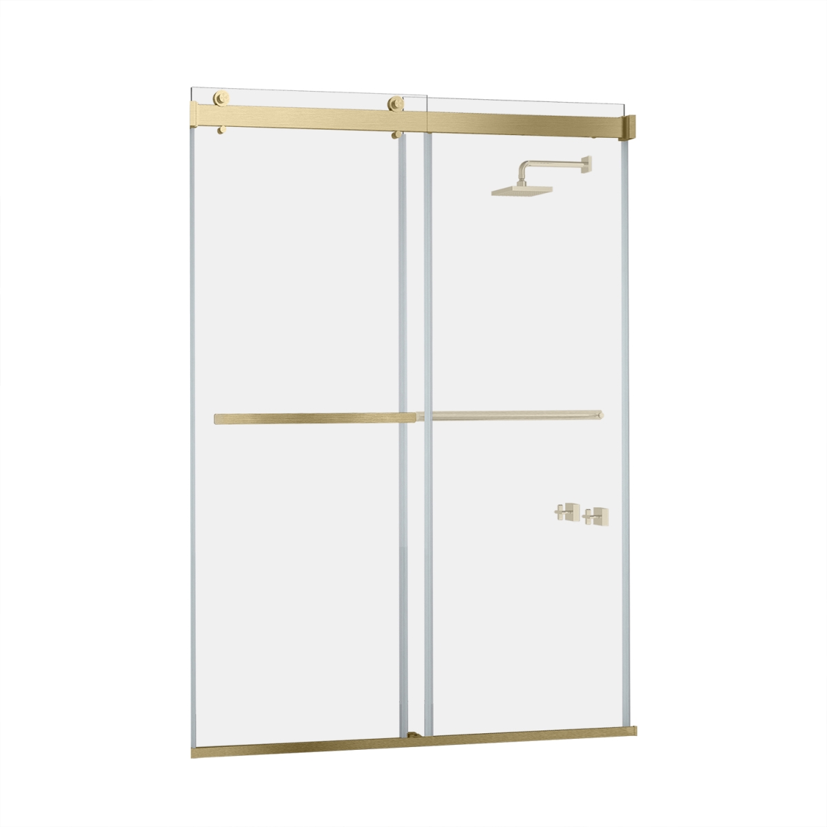 64 x 76 in. Spezia Double Sliding Frameless Shower Door - Brushed Gold