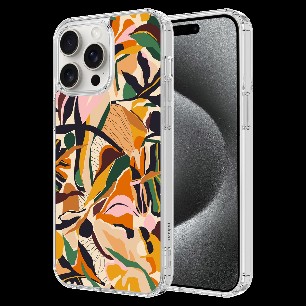 Picture of Ampd AA-IPH15PROMX-HDPRINT-FLORALORNG TPU & Acrylic HD Print Case for Apple iPhone 15 Pro Max - Floral Orange Pattern