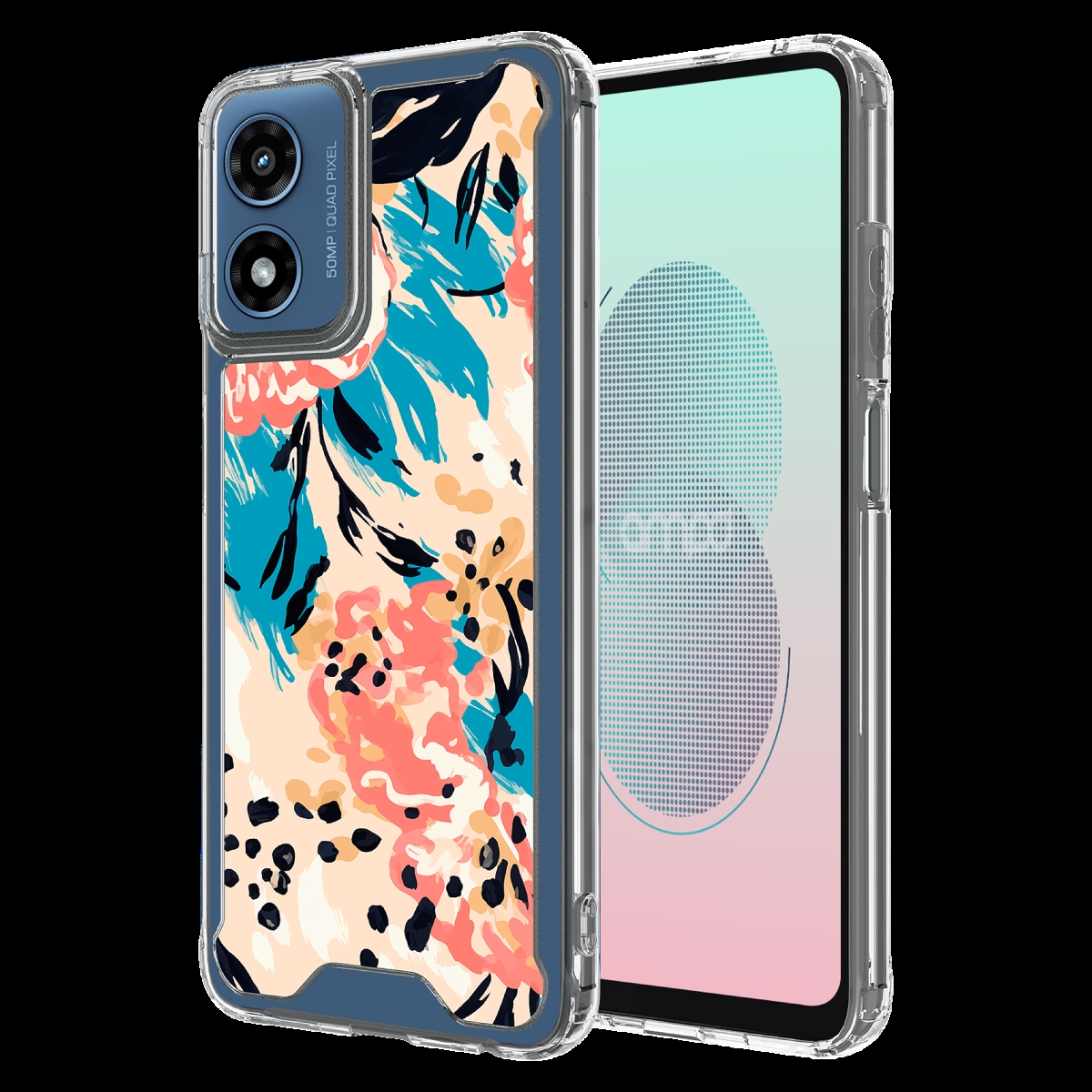 Picture of Ampd AA-GSTYLUS5G24-HDPRINT-FLORALBLUE TPU & Acrylic HD Print Case for Motorola Moto G Stylus 5G 2024 - Floral Blue Pattern