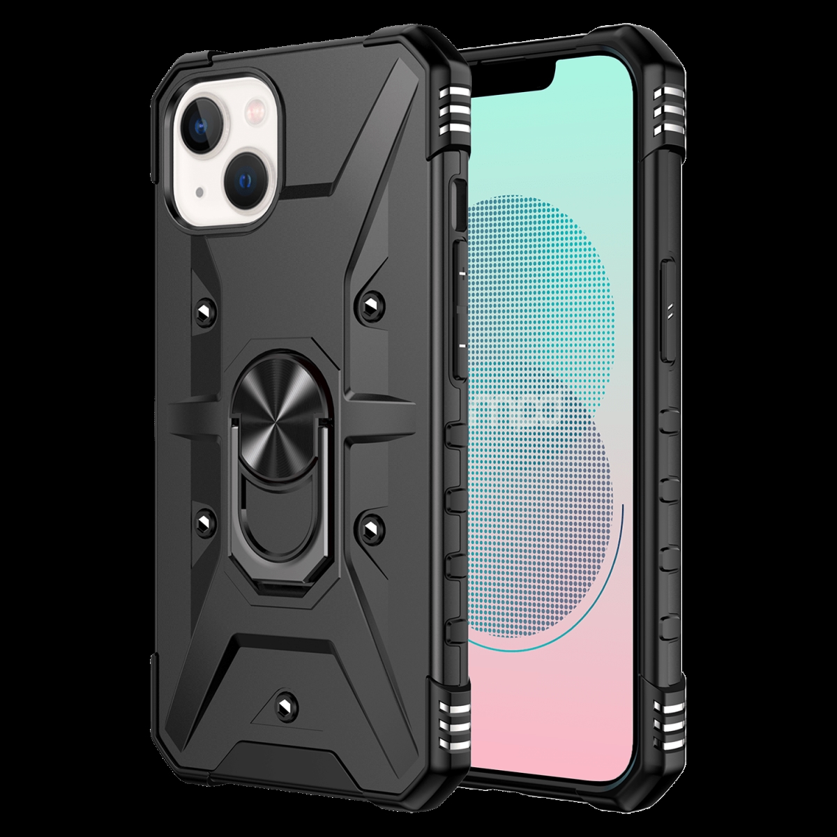 Picture of Ampd AA-IPH13-ROBOT-BLK Dual Layer Robot Combo Drop Protection Case with Ring for Apple iPhone 13 - Black