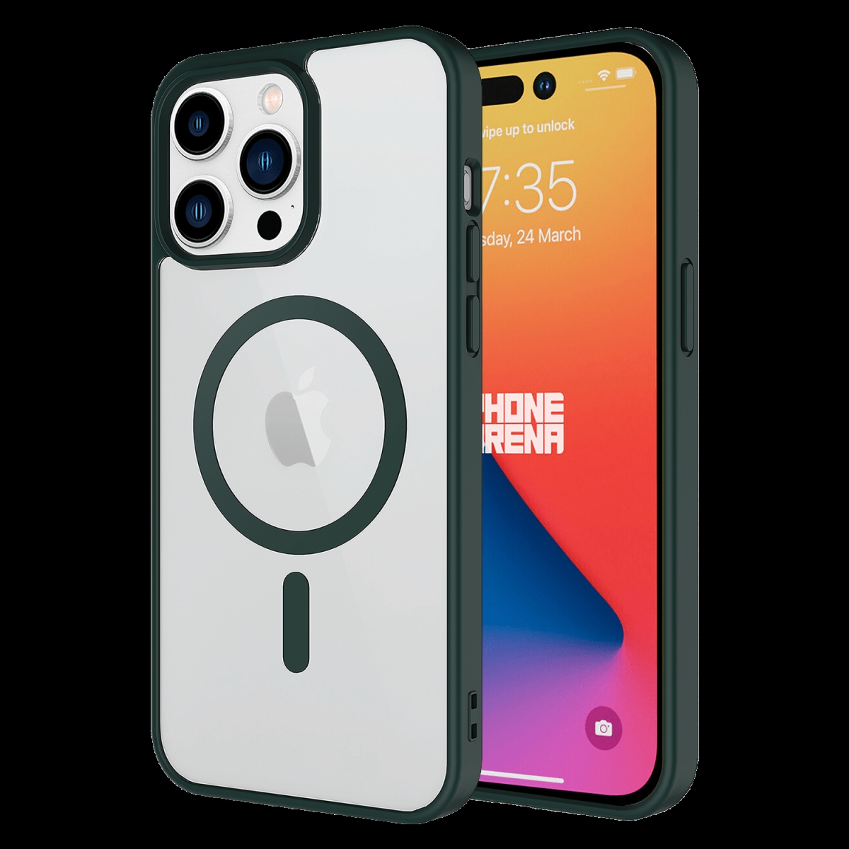 Picture of Ampd AA-IPH15PROMAX-MAG-BUMP-GRN TPU & Acrylic Hard Shell Magsafe Case with Colored Bumper for Apple iPhone 15 Pro Max - Green