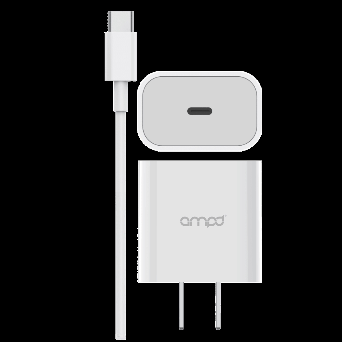 Picture of Ampd AA-2IN1WALLPDFAST-WHT 4 ft. 20W PD Fast USB C Wall Charger with USB C to USB C Cable - White