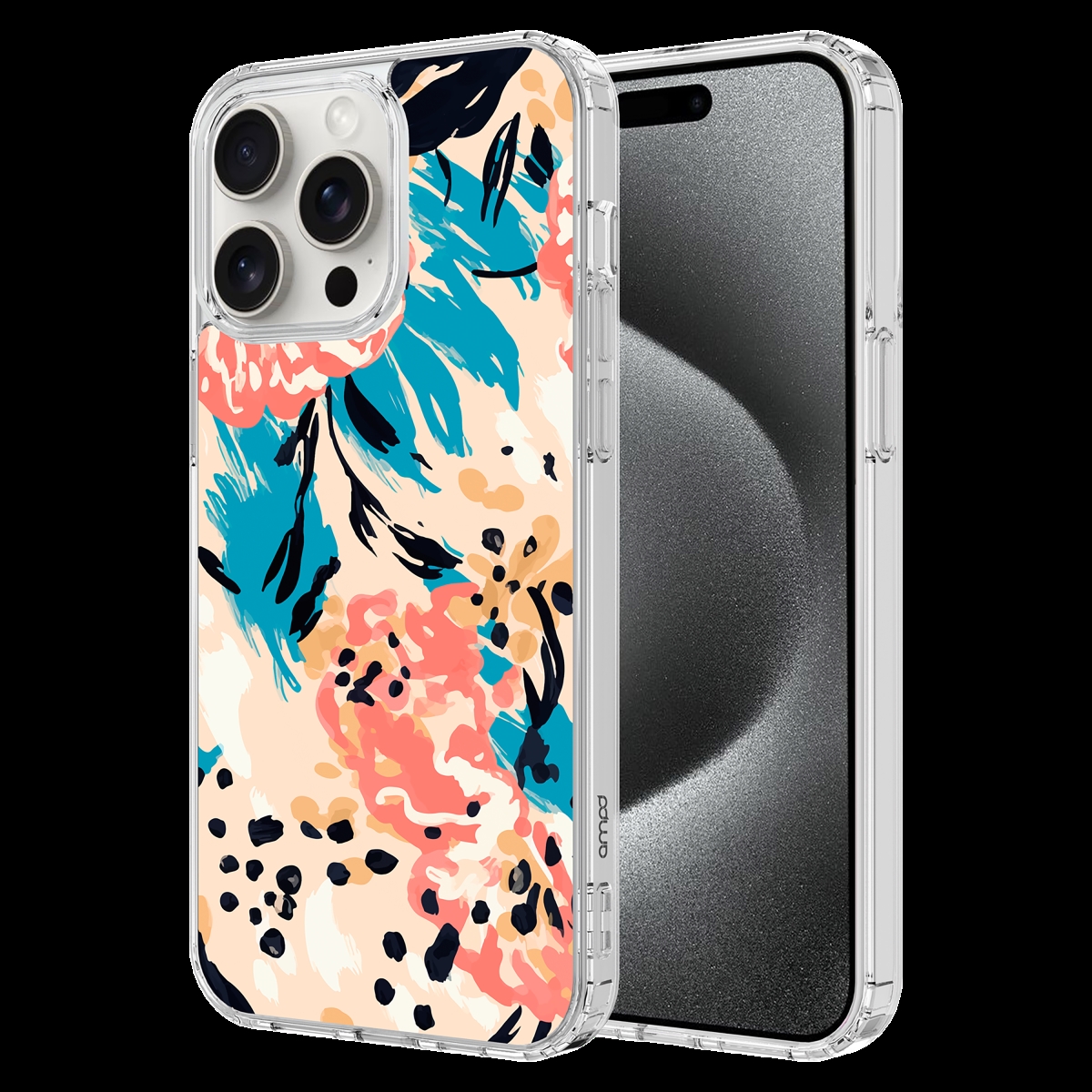 Picture of Ampd AA-IPH15PROMX-HDPRINT-FLORALBLUE TPU & Acrylic HD Print Case for Apple iPhone 15 Pro Max - Floral Blue Pattern