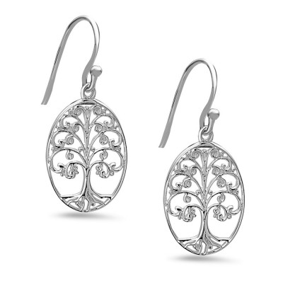 Sterling Silver Earring Plain Open Oval Tree of Life Fish Wire