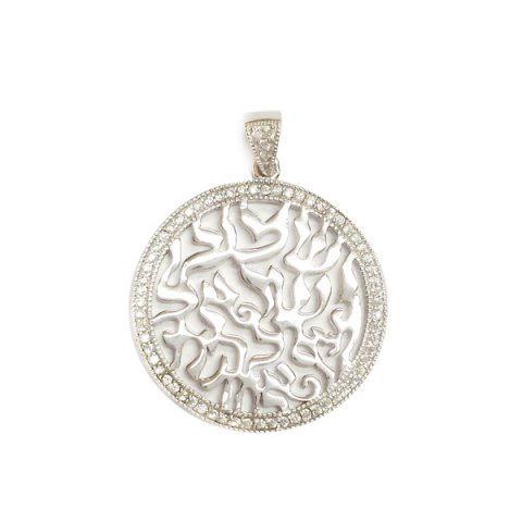 6S-4791CL 18 in. & 25 mm Sterling Silver Pendant RhodiumShema with Cubic Zirconia Chain, Clear