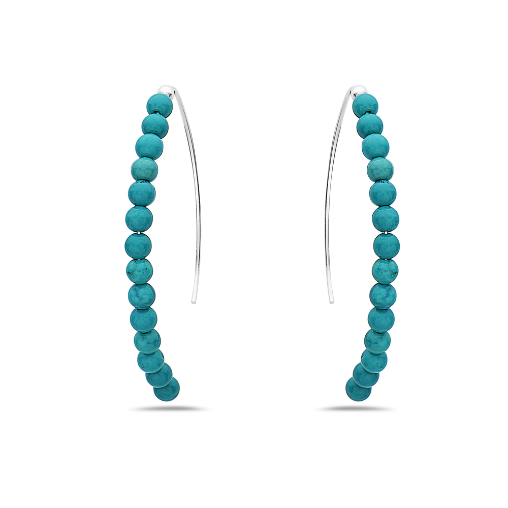 Sterling Silver Reconstructed Turquoise Beads Arc Line Earring