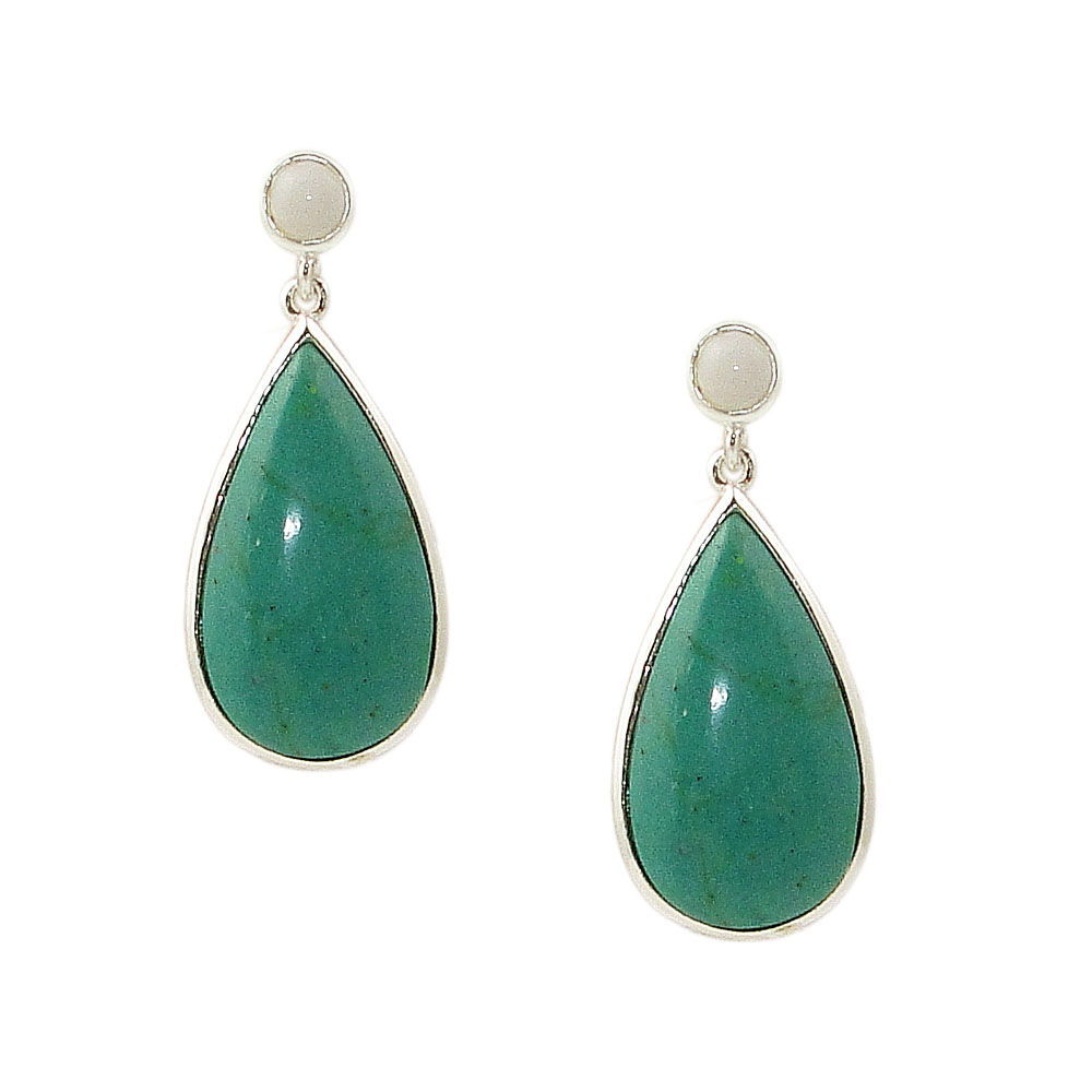 2S-6599TQ-WA Sterling Silver Tear Drop Reconstitutent Turquoise & White Jade Top Earring