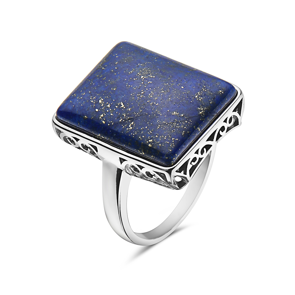 Sterling Silver Genuine Lapis Lazuli Rectangular Ring - Size 7
