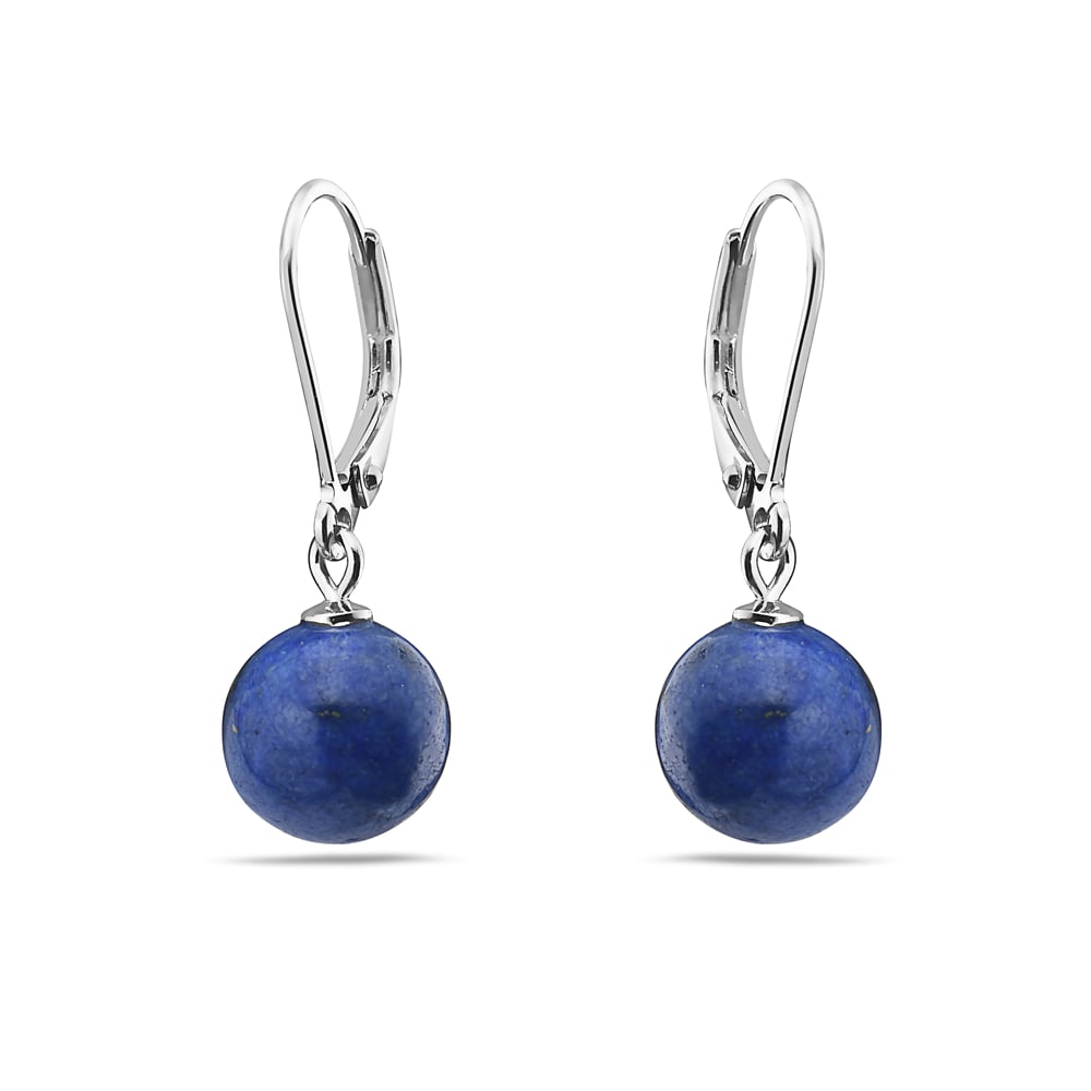 Sterling Silver Genuine Lapis Lazuli Bead Dangle Earring