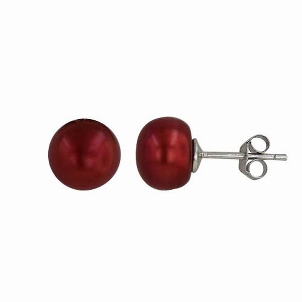 Picture of Vera 2S-5559FPCR Sterling Silver Dyed Red Freshwater Pearl Stud Earring