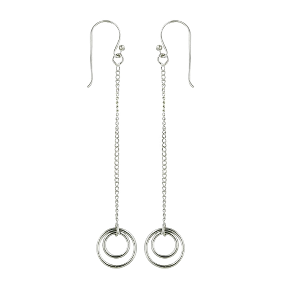 Sterling Silver Linear Drop of Circles Earring