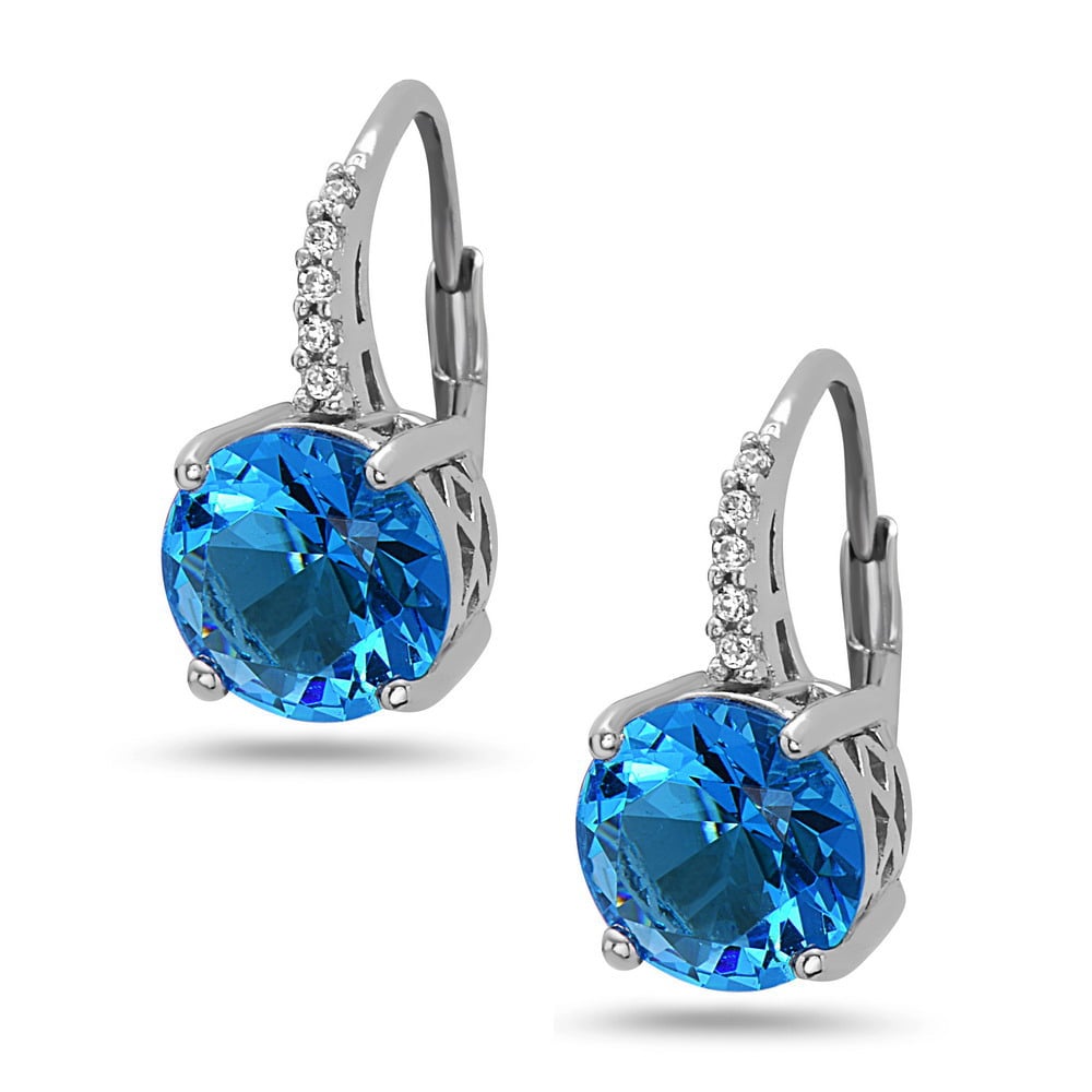 Sterling Silver Huggie Earring with Blue Topaz Glass Drop