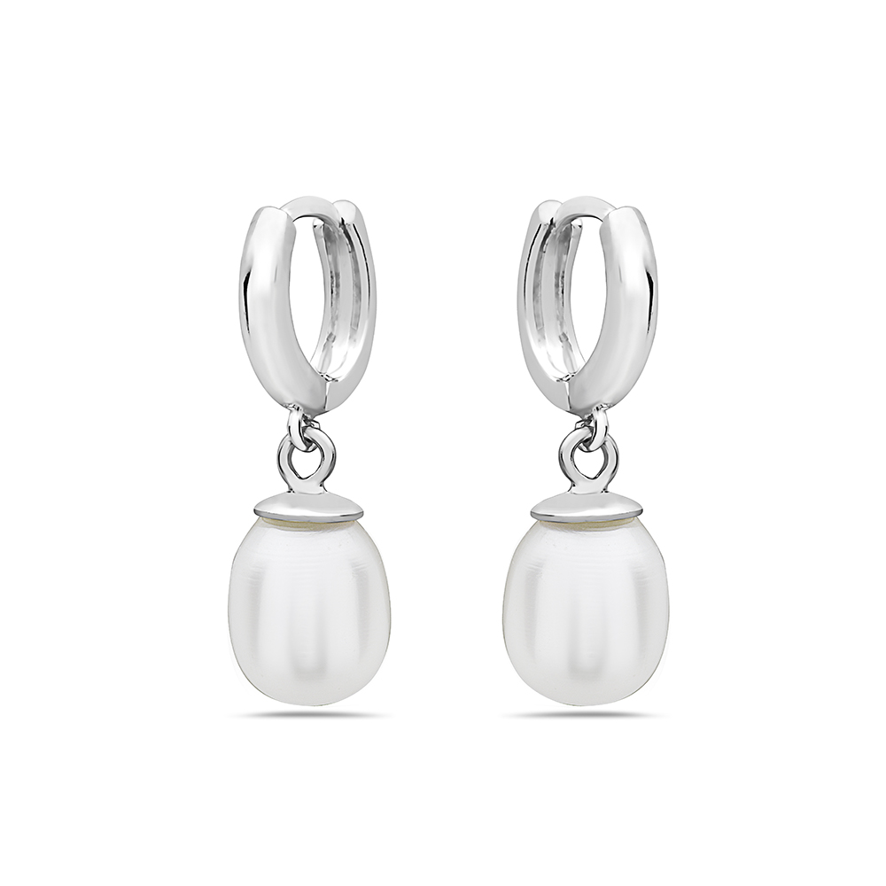 Sterling Silver Huggie Top Earring with Drop of Freshwater Pearl