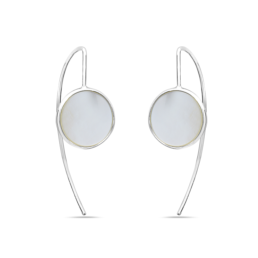 Sterling Silver Arch Earring with Round Mother of Pearl Drop