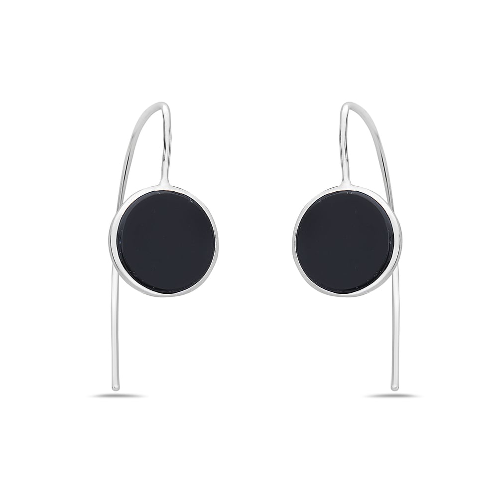 Sterling Silver Arch Earring with Round Black Onyx Drop