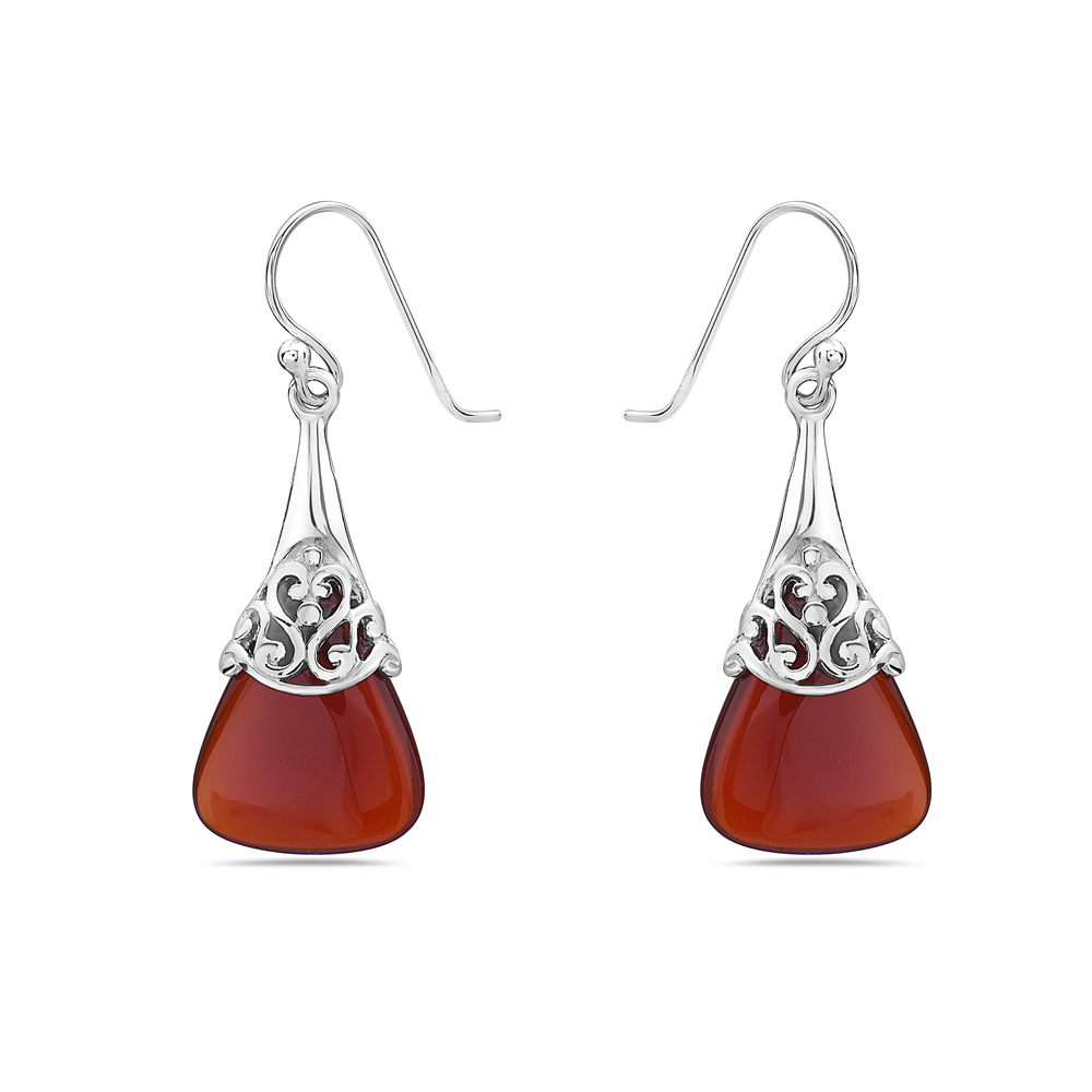 Sterling Silver Triangle Red Carnelian Drop Filifree Earring