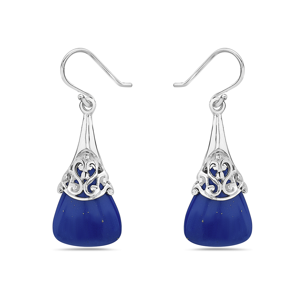 Sterling Silver Triangle Genuine Lapis Drop Filifree Earring